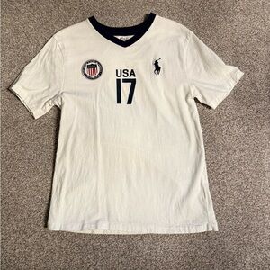 Ralph Lauren White and Navy Kids Short Sleeve Tee